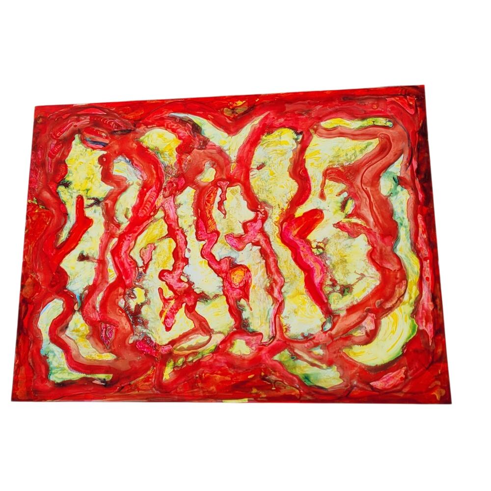 Abstract Wall Art Painting on Photo Paper by Local Artist in Reds and Yellow